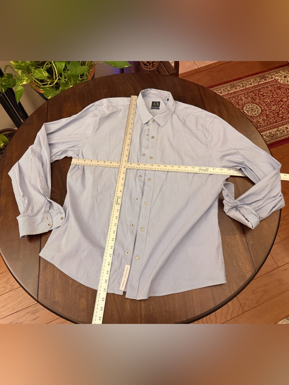 Armani Exchange Light Blue Thin-Stripe Dress Shirt